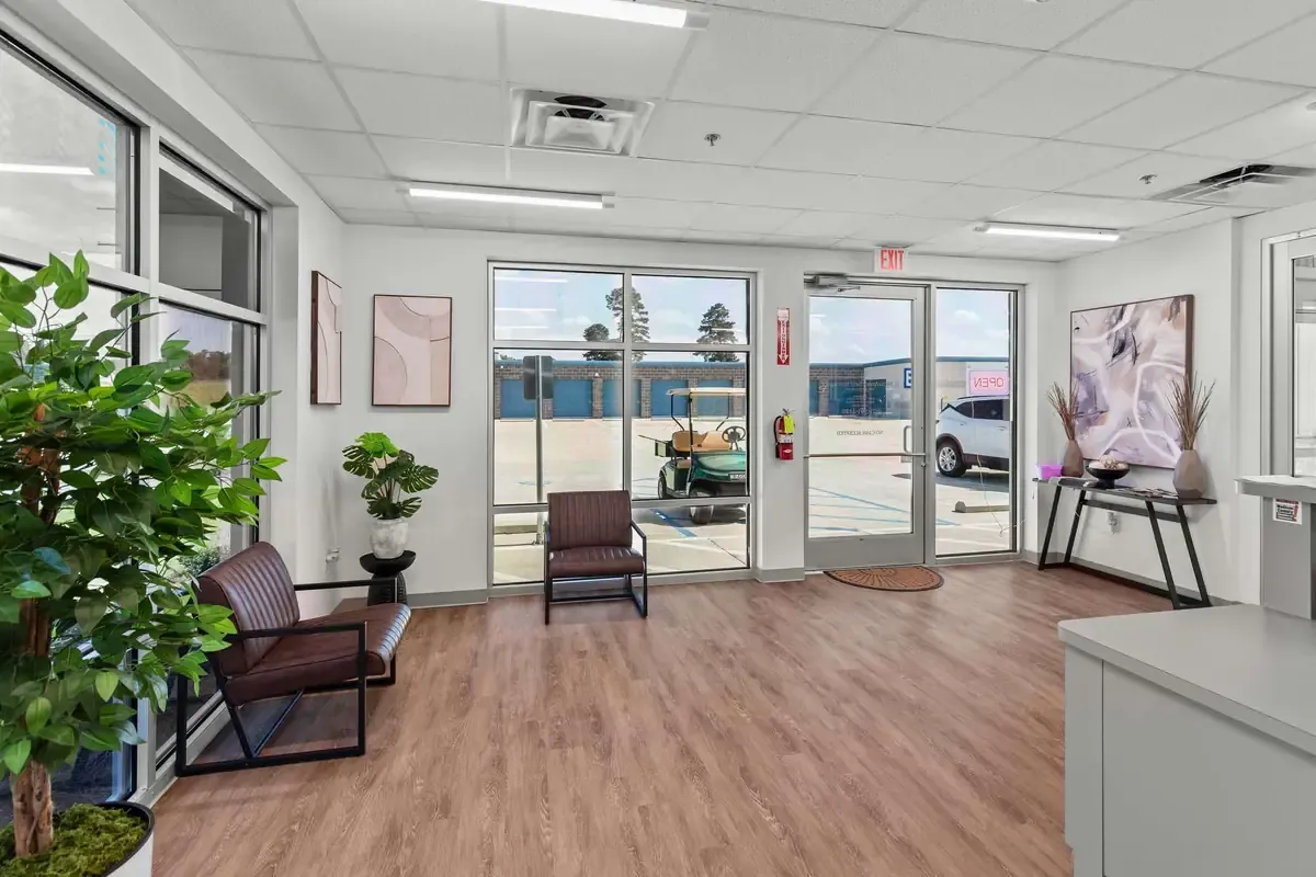 Rental office and chairs at storage facility